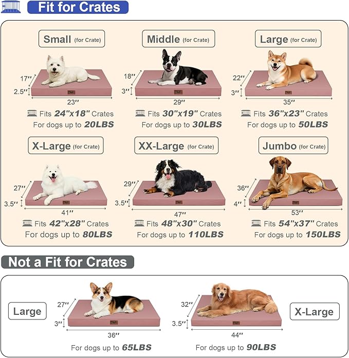 Tail Stories Outdoor Dog Bed for Small Dogs & Cats, Waterproof Dog Crate Mat Orthopedic Egg Crate Foam with Washable Removable Oxford Cover, Pink