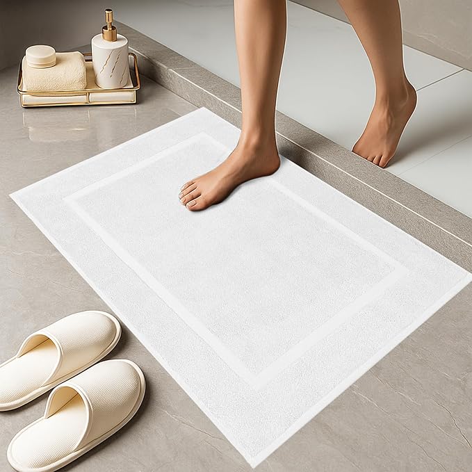 RIVERSIDE Bath Mat Set of 2 - White Bath Mats 21x34 Inches, Not a Bathroom Rug, 100% Ring Spun Cotton, Super Soft & Highly Absorbent Bathroom Floor Mats