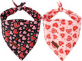 ARING PET Valentine's Dog Bandana 2 Pack-Cute Pink&Black Heart Dog Triangle Bibs, Reversible Wedding Pet Scarf for Dogs and Cats