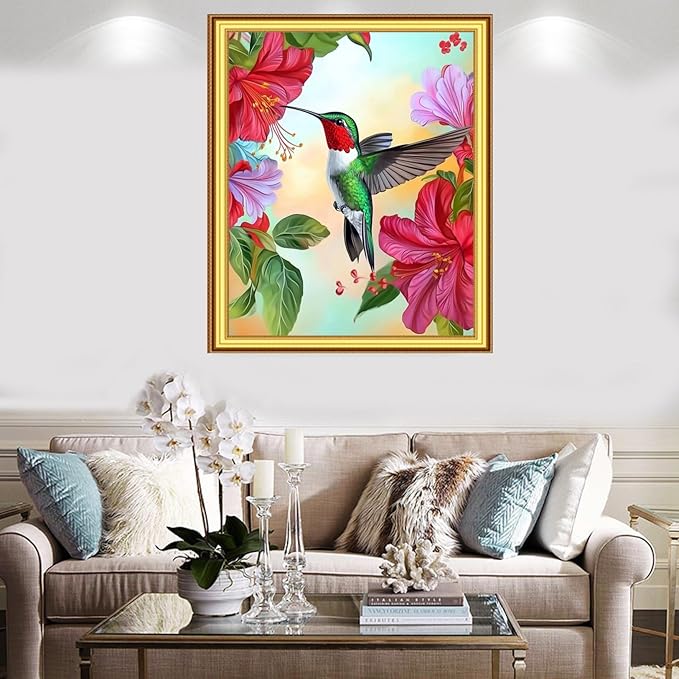 Foxnyart Stamped Cross Stitch Kits Full Range of Embroidery Needlework Starter Kits for Beginners Adults 11CT Embroidery Patterns Art Crafts DIY Needlepoint Kit-Hummingbirds Collect Honey 16x20 inchs