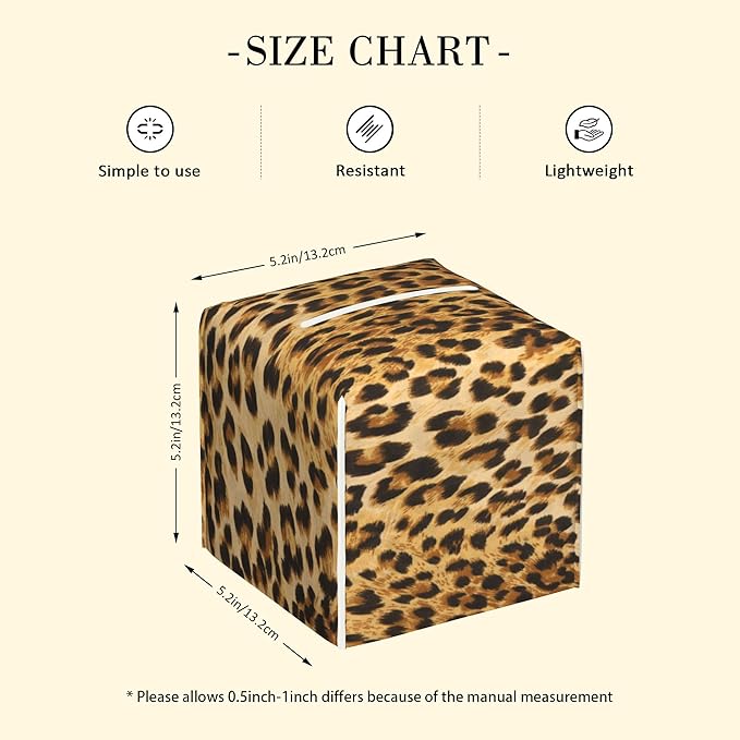 POIUBLE Tissue Box Holder Leopard Cheetah Animal Skin Tissue Box Cover Square Leather Tissue Holder Organizer Portable Decorative Facial Paper Case for Home Office Bathroom Vanity Countertop