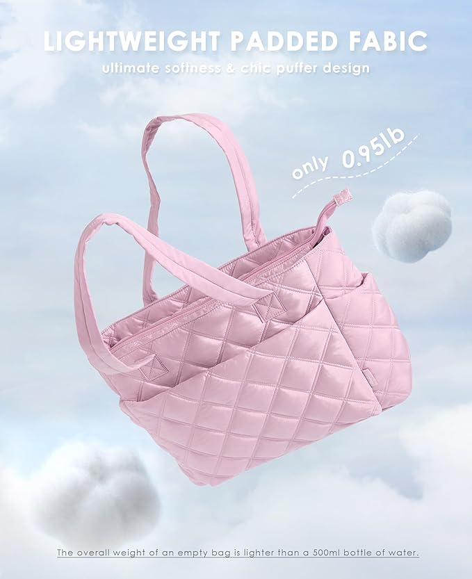 Uselike Tote Bag for Women, Lightweight Puffer Tote Work Bags with Compartments for Travel, Quilted Shoulder Bag with Zipper