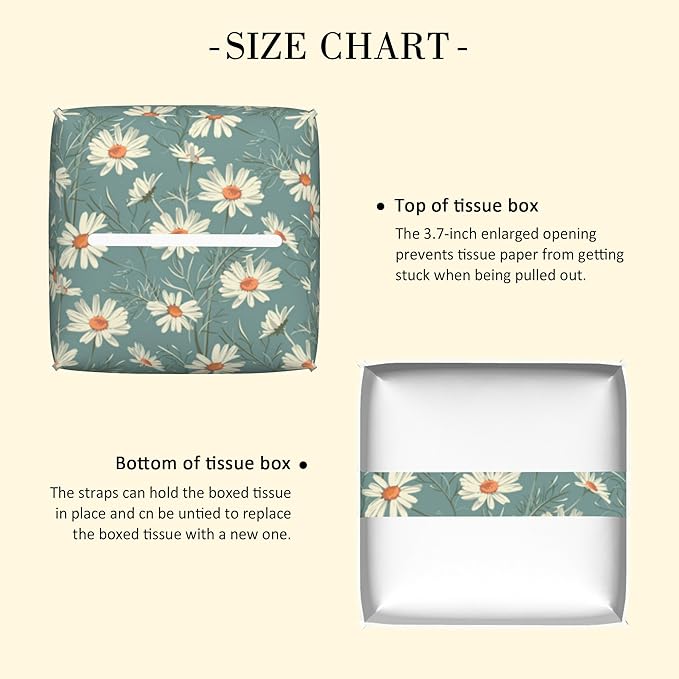 POIUBLE Leather Tissue Box Holder White Daisy Tissue Box Cover Square Waterproof Tissue Holder Organizer Modern Napkin Holder for Bedroom Dresser Night Stand Office Desk