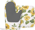 Silicone Oven Mitts and Pot Holders Sets, Home Sunflower Floral Heat Resistant BBQ Gloves for Kitchen Baking Cooking Grilling Microwave
