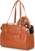 Lasaviin Dog Carrier Purse, Fashion Leather Pet Carrier with Pockets, Airline Approved Soft Sided Dog Carrying Bag for Puppy Cat Dog Brown