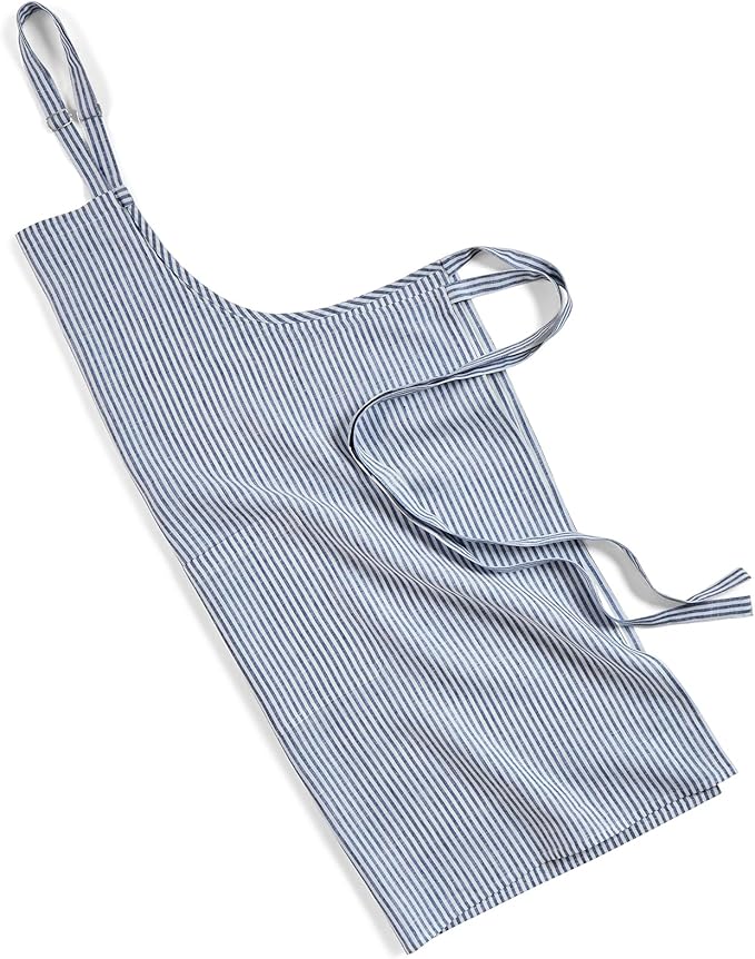 Solino Home 100% Pure Linen Apron for Women & Men - Full Midi Bib Apron Adjustable Neck Strap with Center Pockets for Kitchen
