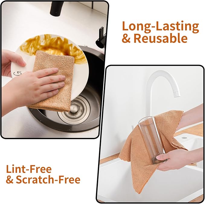 Tigona 80 Pack Microfiber Cleaning Cloth Roll,Lint Free Rags & Tear Away Reusable Towels Washable Scratch,Ultra Absorbent Dish Rags(12" x 12") for Car Kitchen Home Garage-Dark Coffee