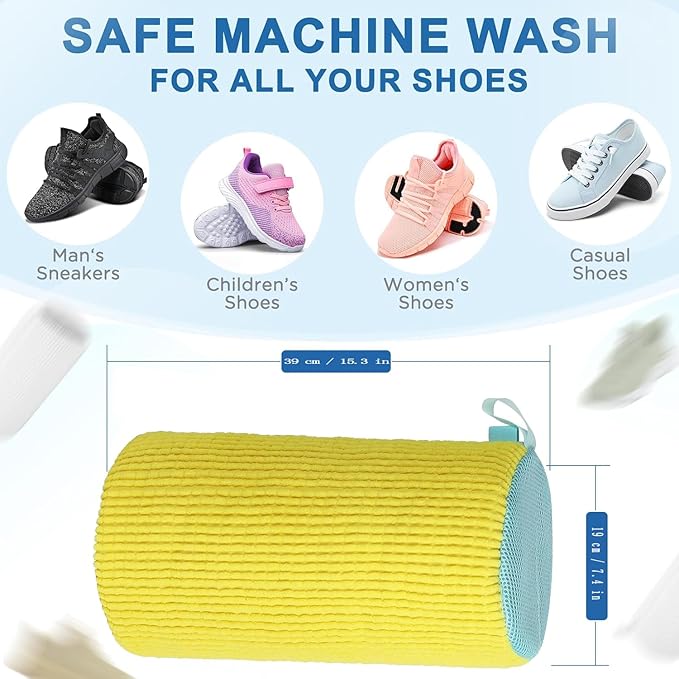 Debbu Shoe Washing Machine Bag, Laundry Shoe Bag for Washer and Dryer - Reusable Thick Non Fading Shoe Cleaning Bag for Sneaker Gym Tennis Shoes Unstain Cleaner Kit (2pc-yellow)
