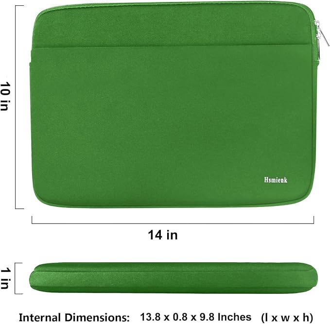Laptop Sleeve Case 14 inch, Shockproof Protective Notebook Cover Bag with Accessory Pocket, Durable Carrying Laptop Case Compatible for MacBook HP Lenovo Dell Asus Acer, Green