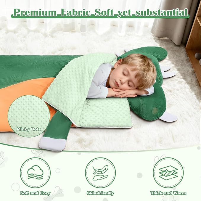 Toddler Nap Mat,Elephant Kids Sleeping Bag 67‘’×27‘’,Extra Large Slumber Bag Thick with Removable Pillow for Girls Boys,Soft Plush Roll Up Sleeping Mat Lightweight for Preschool,Daycare,Travel