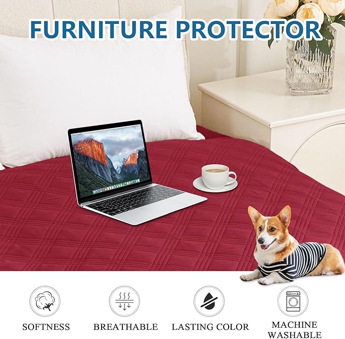 hyha Waterproof Dog Blanket, Reversible Pet Bed Blanket, Soft Sofa Couch Cover for Dogs Washable, Waterproof Pet Couch Covers for Sofa Puppy Cats Furniture Protector(52"x82", Wine Red/Beige)