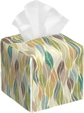 BLYKVGHQ Colorful Wavy Lines Square Tissue Box Cover Abstract Leaves Tissue Box Holder Facial Cube Paper Dispenser Leather Decorative Organizer Home Office Desk Decor, 5.2"x5.2"x5.2"