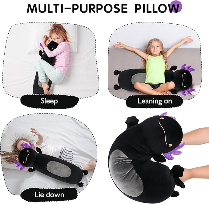 Dalmao 22inch Black Axolotl Stuffed Animal, Soft Long Pillow Doll Cute Axolotl Plush Body Pillow Plushies Toy Gift for Kids, Boys Birthday, Halloween, Christmas