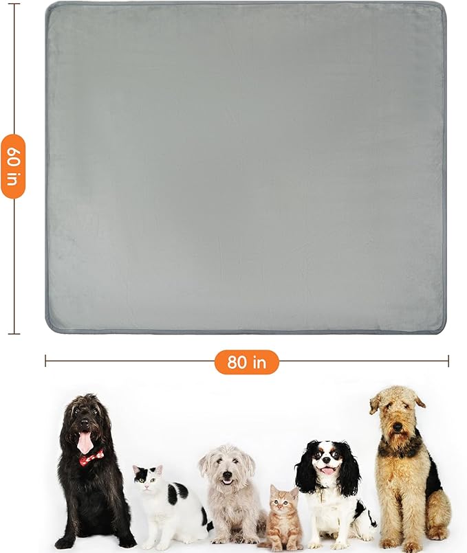 CAPT.SNOOZE Waterproof Dog Blankets Light Grey Pet Blanket 60"x80", Soft Fluffy Sofa Car Bed Protector, Reversible Leakproof Flannel Washable Dog Blanket for Large Dogs