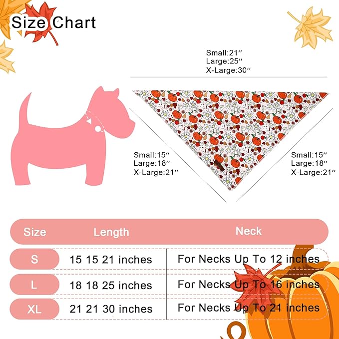 UP URARA PUP Fall Dog Bandana – Beige Pumpkin Floral Triangle Scarf for Small Medium Large Dogs, Soft Cotton Pet Bib for Autumn Thanksgiving, Adjustable Dog Kerchief for Seasonal Daily Wear