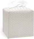 Tissue Box Cover Holder, PU Leather Tissue Box Cover with Braided Pattern, Square Tissue Holder with Bottom Belt, Modern Organizer for Bathroom, Car, Office, Tabletop(Pearl White,12 Braided Patterns)