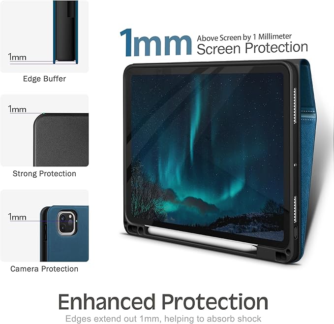 KingBlanc Case for iPad Pro 13-inch (M5 2025, M4 2024) with Built Pencil Holder, PU Leather Smart Stand Cover, Auto Sleep/Wake, Supports Pencil Pro/Pencil (USB-C), Multi-Viewing/Drawing Angles, Blue