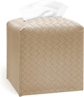 Tissue Box Cover Holder, PU Leather Tissue Box Cover with Braided Pattern, Square Tissue Holder with Bottom Belt, Modern Organizer for Bathroom, Car, Office,(Wood Grain Apricot, 12 Braided Patterns)