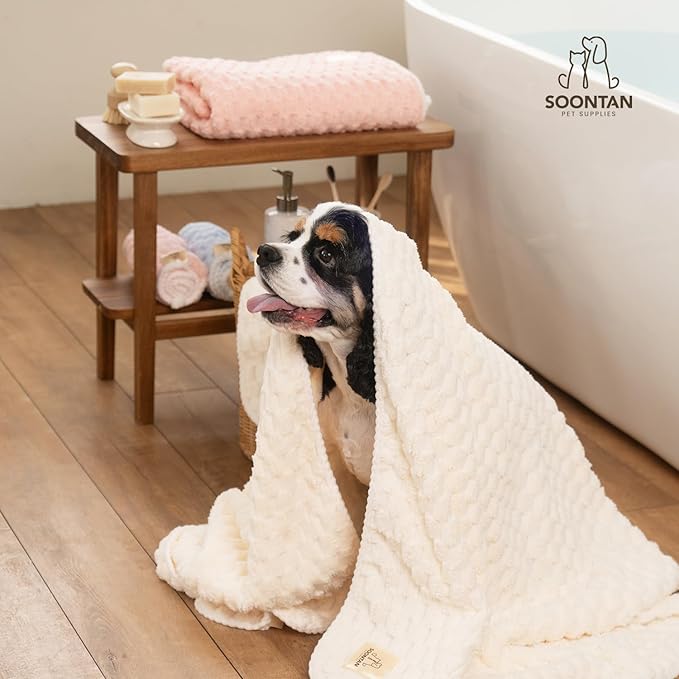 SOONTAN Microfiber Dog Towel Set for Drying Dogs – Absorbent, Quick-Dry, and Soft Towels for Bathing and Grooming Dogs and Cats, Including 2 Different Sized – Cloud Pet Towels (Pink)