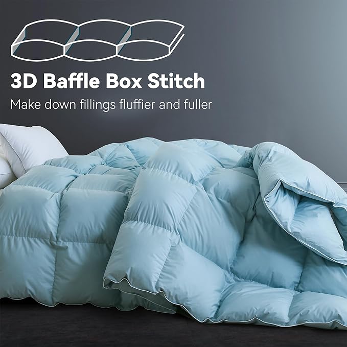 SNOWMAN Premium Down Comforter Super King Size, Luxurious All Season Duvet Insert with Cotton Blended Fabric, 3D Baffle Box Design Hotel Bedding Comforter (Blue,120"x120")