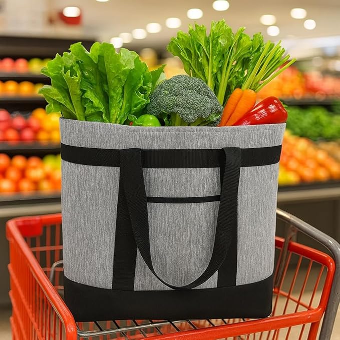 mosago Insulated Cooler Tote Bags, Soft Totes with Top Secure and Sided Pockets for Pizza Delivery Grocery Shopping Travel Beach, Large Leak Proof Food Delivery Bag Frozen/Thermal Foods, Collapsible
