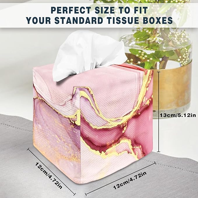 Tissue Box Cover Square Decorative Tissue Box Holder Cute Funny Cube Tissue Case Cover-Pink Marble Tissue Box Cover