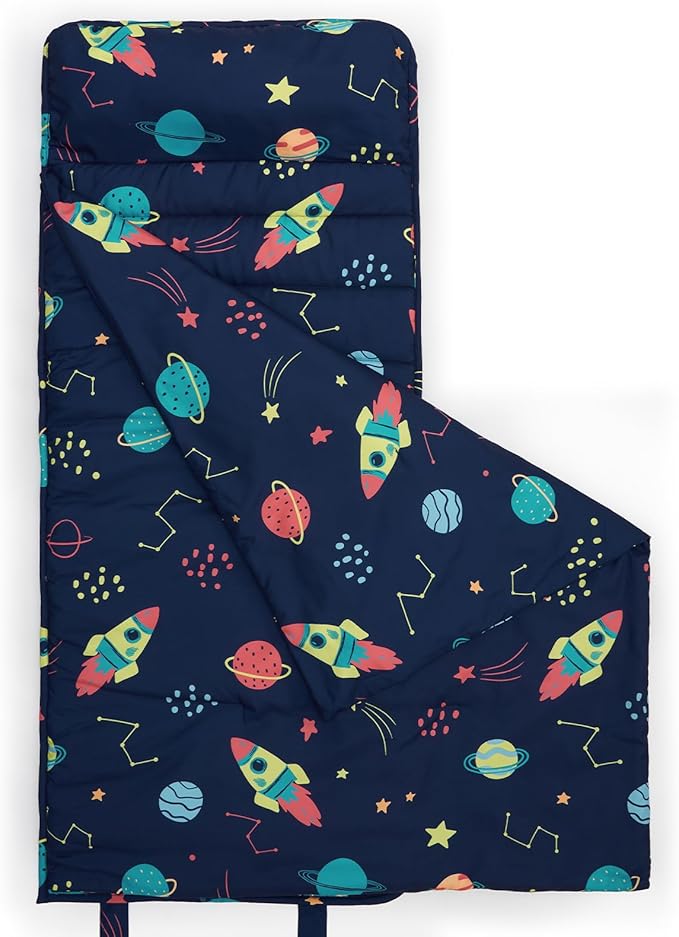 david's kids Toddler Nap Mat Set with Removable Pillow, Ultra Soft Slumber Bags for Boys Girls，Perfect for Preschool, Daycare, Kids Sleeping Bags with Rollup Design, 50"x20", Space & Star