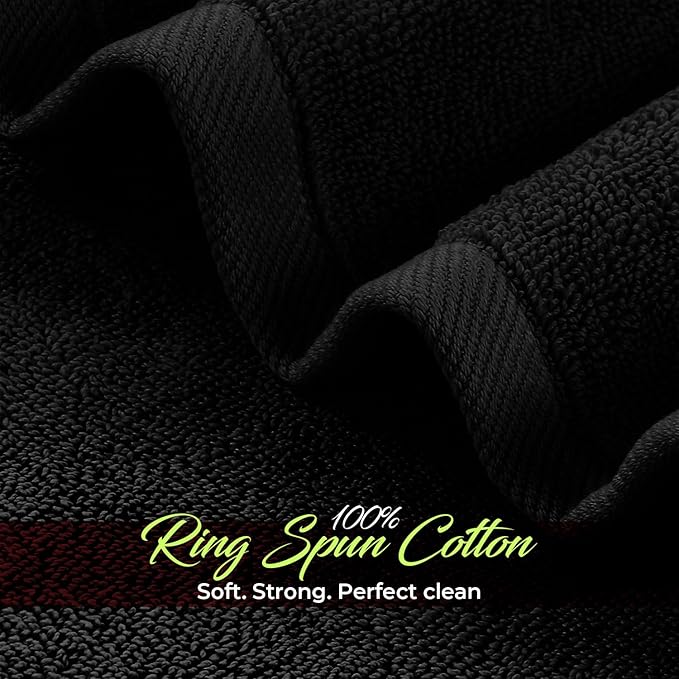 RIVERSIDE 12 Pack Washcloths - 12x12 Inches, 500 GSM, 100% Ring-Spun Cotton - Soft, Absorbent & Durable Face and Body Towels - for Bathroom, Spa, Gym, Makeup Removal & Everyday Use - Black
