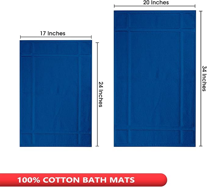 Ample Decor Bath Mats 100% Cotton 24 X 17 & 34 X 20 Inches, Oeko Tex Certified 1350 GSM Solid Construction Thick & Plush, Super Absorbent for Bathroom Floor, Shower – Navy