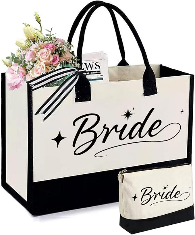 KDBDSYZB Bride Gifts Canvas Tote Bag, Gifts for Wedding BridalShower, Bachelorette Party, Bride to be, Miss to Mrs Gift,Christmas Personalized Bridesmaid Present
