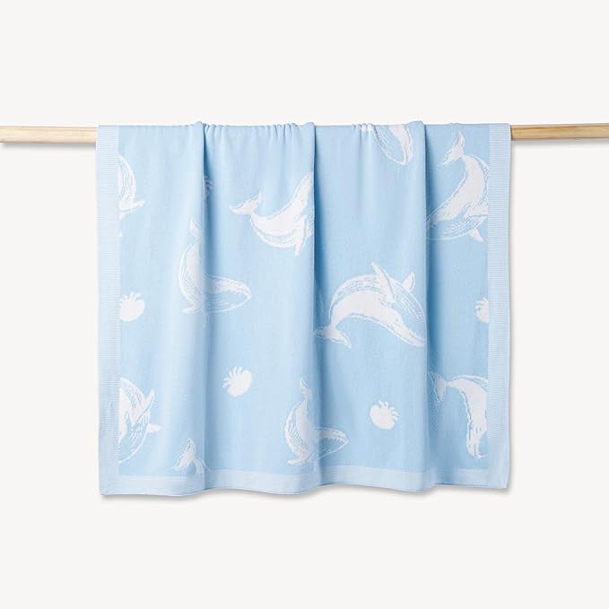 SWaddle AN Whale Jacquard Baby Blanket, Size 30x40in, 100% Cotton Fabric, Two-Sided Breathable Throw Blanket for Boys and Girls