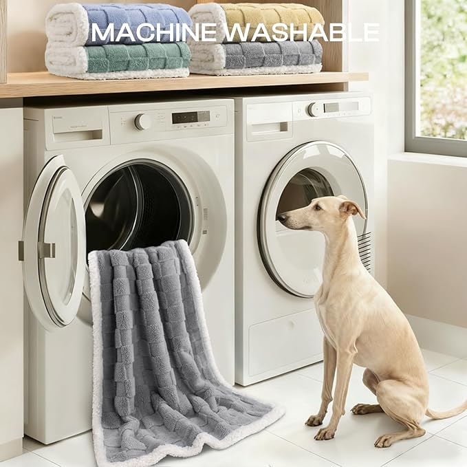 Luciphia Waterproof Dog Blanket for Medium Dogs Washable Soft Sherpa Fleece Cat Blankets with 3D Jacquard Cozy Calming Reversible Couch Protector Furniture Protection for Pet, Gray White, 57x40 inch