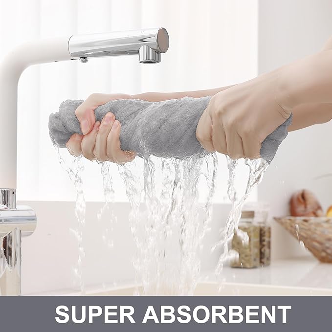 Homaxy Premium Cotton Kitchen Towels 16"x 28", Large Natural Ring Spun 390 GSM Dish Towels, Super Absorbent Terry Kitchen Hand Towels, Soft Tea Towels with Hanging Loop, Pure Light Grey Design, 6 Pack