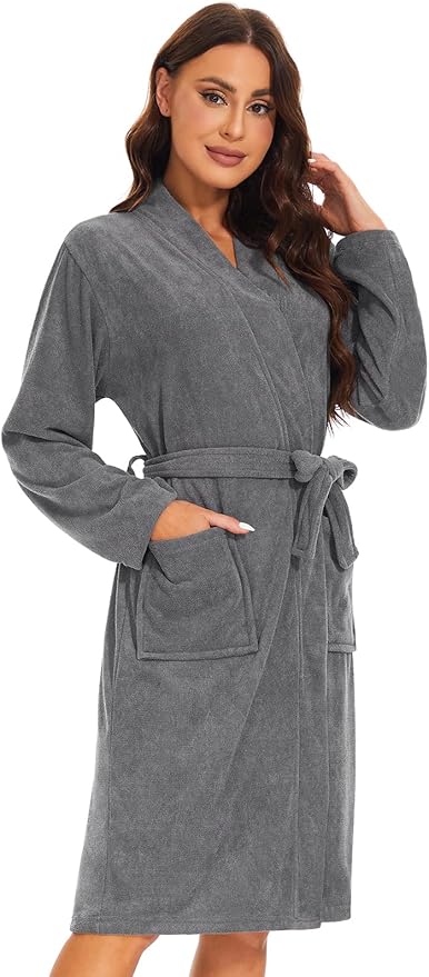 Knuffnee Women Bath Robes Terry Cloth Towel Robe Knee Length Bathrobe with Pockets