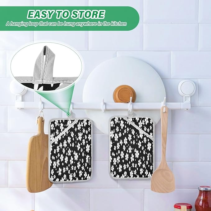 Pot Holders Set of 2 White Floral Hot Pads for Kitchen Heat Resistant Potholders Sets for Kitchen and Baking 7x9.8in
