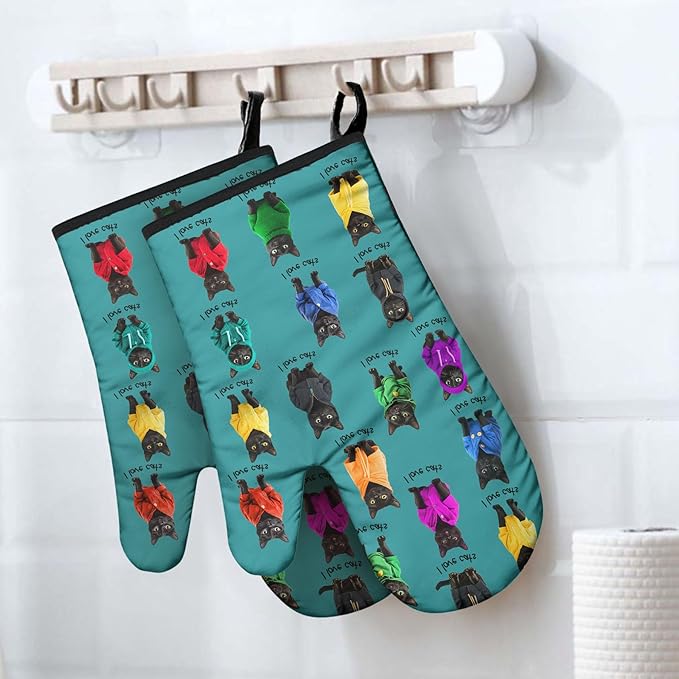 Cat Oven Mitts for Cat Lover,Heat Resistant Kitchen Gloves for Cooking Cooking, Grilling,Baking