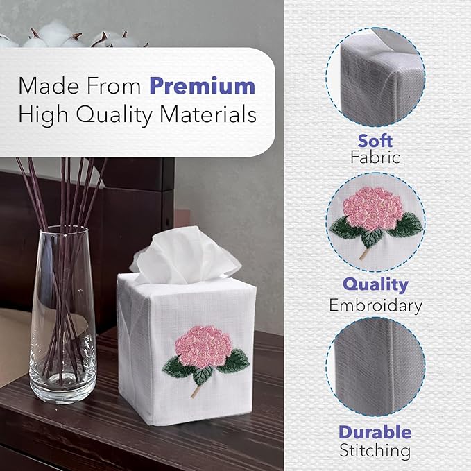 Jacaranda Living Square Tissue Box Cover, Linen/Cotton Fabric Tissue Holder, Decorative Cloth Tissue Cube Cover, Coastal Designs Seahorse & Shells, Coral