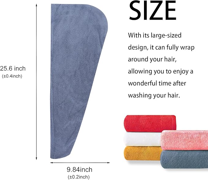 AGKXHDEC 1 Pack Double Layer Microfiber Towel, Hair Turbans for Wet Hair, Drying Hair Wrap for Women(Dark Blue)