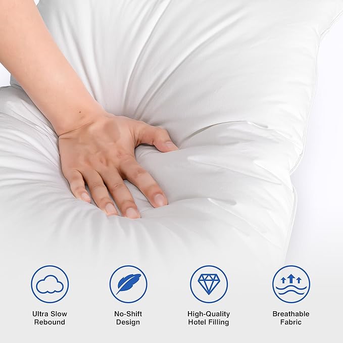 zibroges Feather Pillows Queen Size Set of 2 - Goose Down Hotel Bed Pillow for Sleeping, Soft 600 Thread Count Cotton Cover, Fluffy Support Surround Fill Polyester for Side, Back, Stomach Sleepers