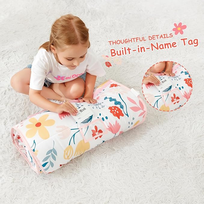 Toddler Nap Mat with Pillow and Blanket, Extra Large Rolled Napping Mats,Toddler Sleeping Bag for Daycare,Kids Sleeping Bags for Sleepover,Toddler Sleeping Bag Camping