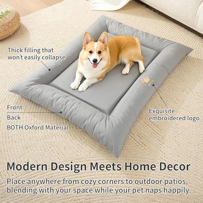 SOMAHE Dog Bed for Dog Crate Oxford Puppy Crate Pad Waterproof Pet Beds Outdoor Cage Mat Easy Rinse Grey 42×28×3 Inch