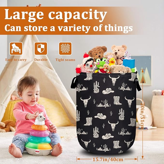 Desert Cowboy Element Laundry Basket with Sturdy Handles, Collapsible Oxford Cloth Laundry Hamper Organizer Basket for Bathroom Bedroom 15.7x20 Inch