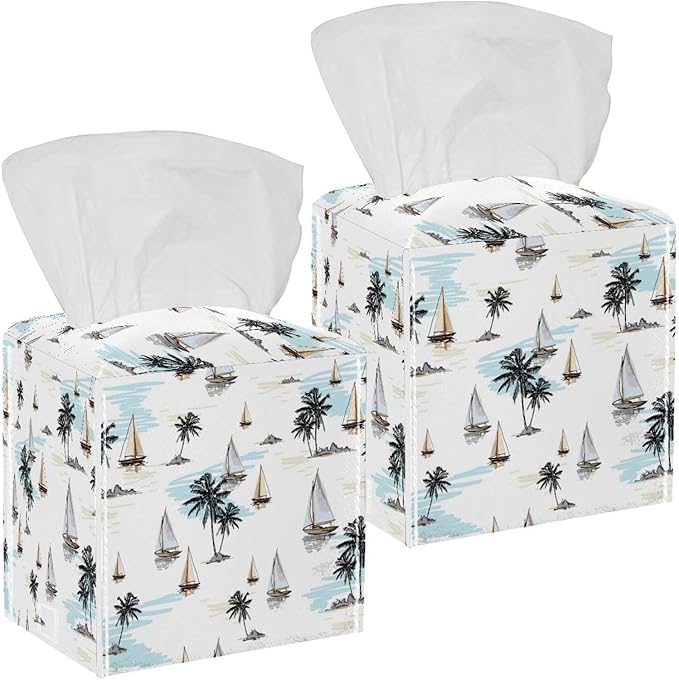 Set of 2 Velvet Tissue Box Covers - Waterproof Dutch Flannel Fabric, Fits 5x5x5in Boxes, Decorative Storage for Living Room, Bathroom, Office