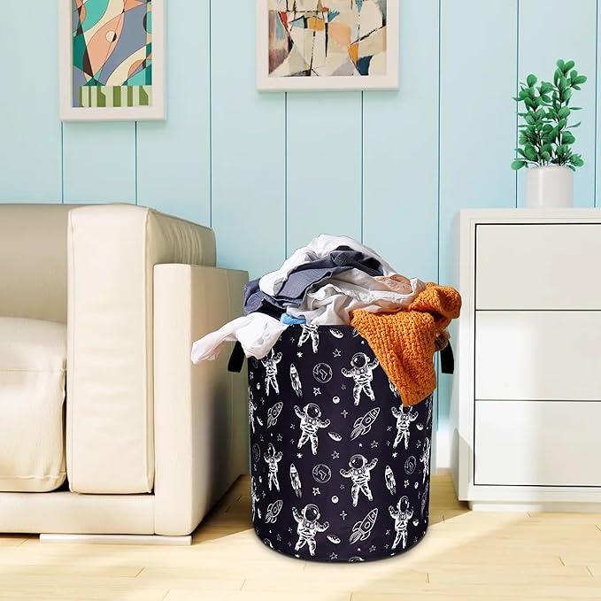 Astronaut Laundry Basket Oxford Cloth Planet Rocket Laundry Hamper With Handle Foldable Portable Clothes Storage Basket 18.9 X 16.5 Inch Storage Bag For Laundry Room/Bathroom/Bedroom/Dormitories