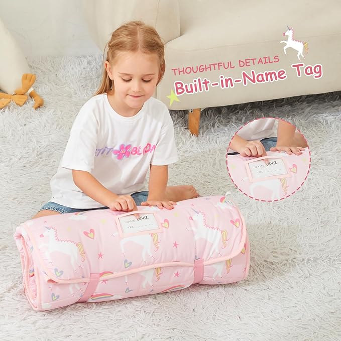 Toddler Nap Mat with Pillow and Blanket, Extra Large Rolled Napping Mats,Toddler Sleeping Bag for Daycare,Kids Sleeping Bags for Sleepover,Toddler Sleeping Bag Camping