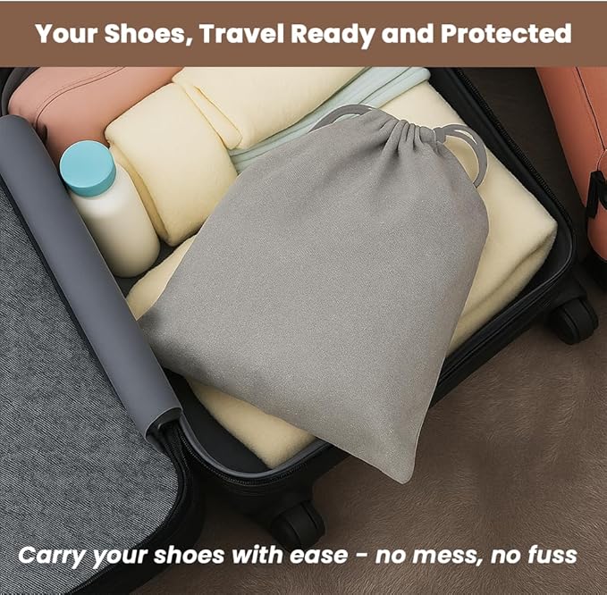 LFH Cotton Rich Shoe Storage Bags with Drawstring, Dustproof Breathable Reusable Organizer, Perfect For Travel, Dorm, Hotel, College, Gym, Easy to Carry, Machine Washable 8"x17" (Pack of 6) - Grey