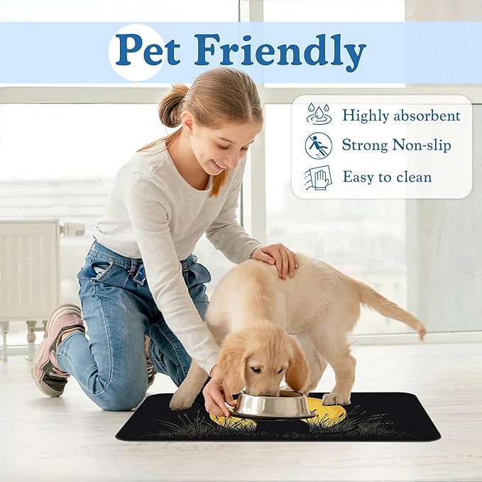 Giner Cat Moon Pet Food Mat for Cats and Dogs–Christmas Stocking Absorbent Quick Dry Feeding Placemat, Non Slip Rubber Base, Waterproof Bowl Mat for Indoor Use, Pet Supplies 12"x20"