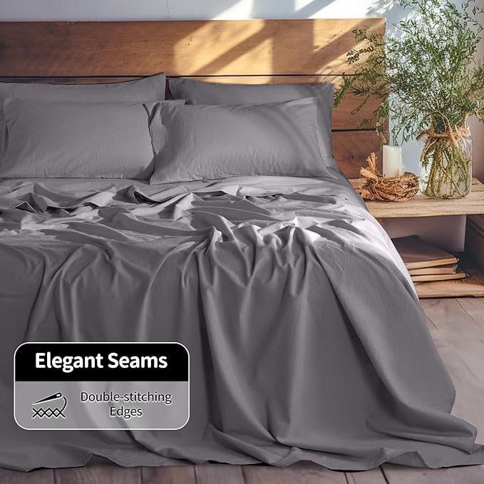 LBRO2M 100% Linen Sheet Set California King Size, Bed Sheets 6 Piece Sets,Solid Color Natural Flax Bed Sheets Soft Breathable Bedding,16" Deep Pocket,All Season (Cal King, Dark Grey)