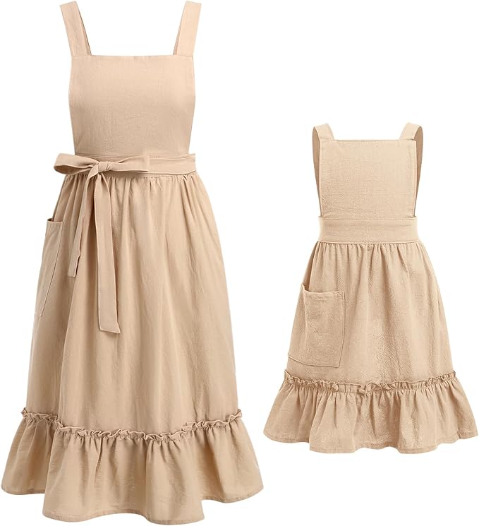 ODIZLI Frill Apron for Women Cotton Cross Back Vintage Ruffle Apron for Garden Cooking Aprons