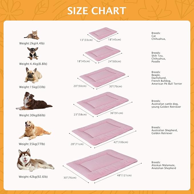 Vetasac Reversible Dog Bed Mat with Plush and Corn Velvet,Soft Warm Pet Cushion, Dual Purpose Washable Sleeping Mattress Bed for Small Medium Large Dog and Cat XB004 (48"*30", Pink)